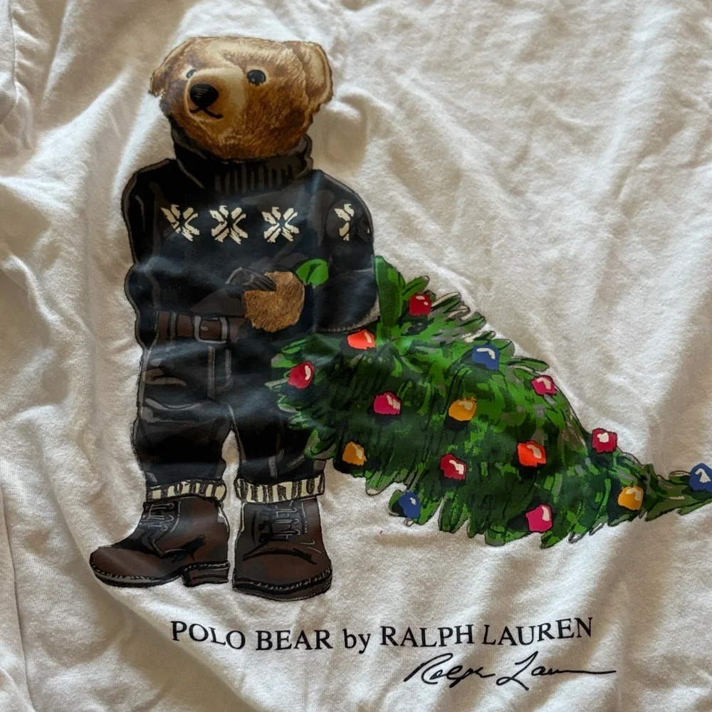 Ralph Lauren Christmas White Long Sleeve with Festive Polo Bear